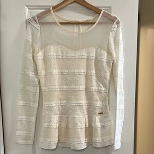 Elegant Cream Lace Long Sleeve Top
